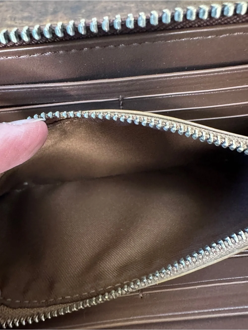 Coach F24648 Accordion Zip Around Long Wallet Brown Saddle Pebbled Leather Logo